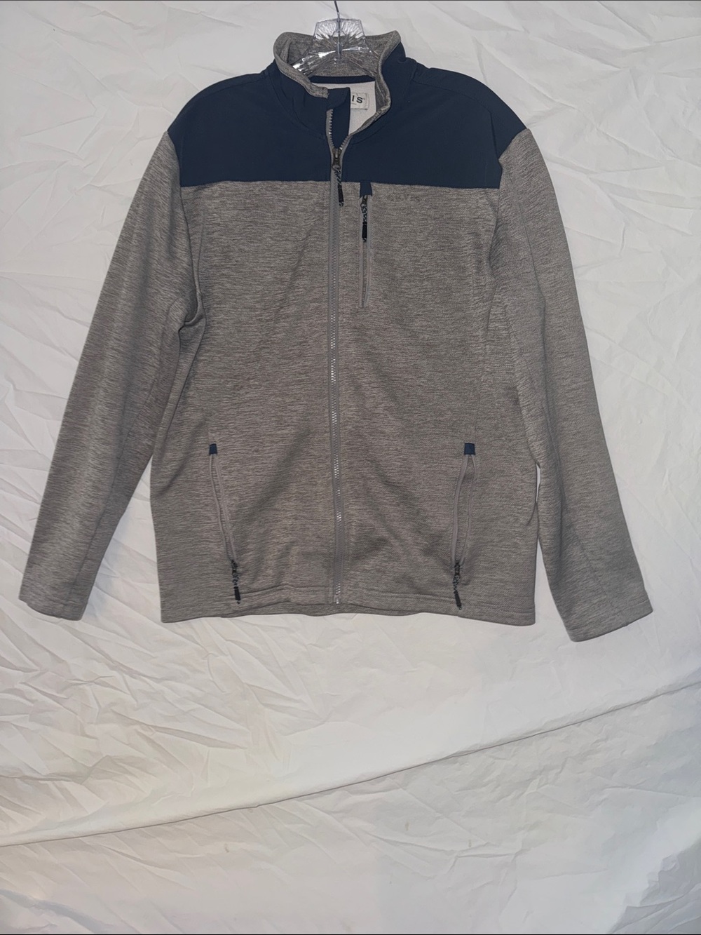 Orvis Grey Full-Zip Sweater with Navy Yoke